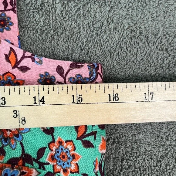 Boden Cross Over Linen Jumpsuit Womens 4 Green Pink Floral‎ Sleeveless Boho NEW - Picture 13 of 13